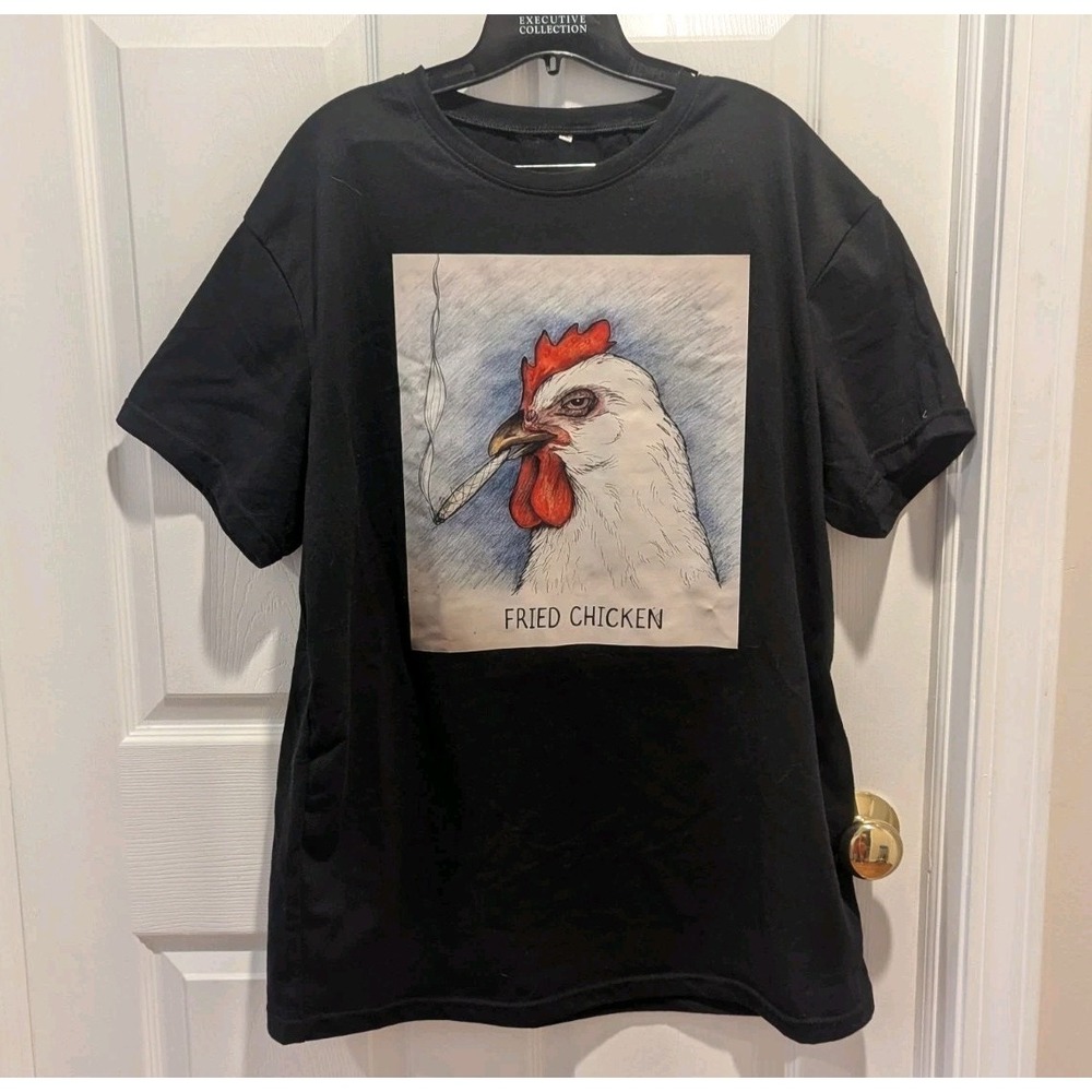 Funny Smoking Chicken Graphic T Shirt Fried Chicken Meme Humor 100% Cotton Black